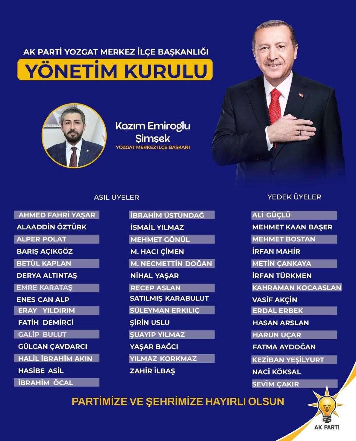 AK Parti Yozgat Merkez İlçe’de Yeni Yönetim Belli Oldu